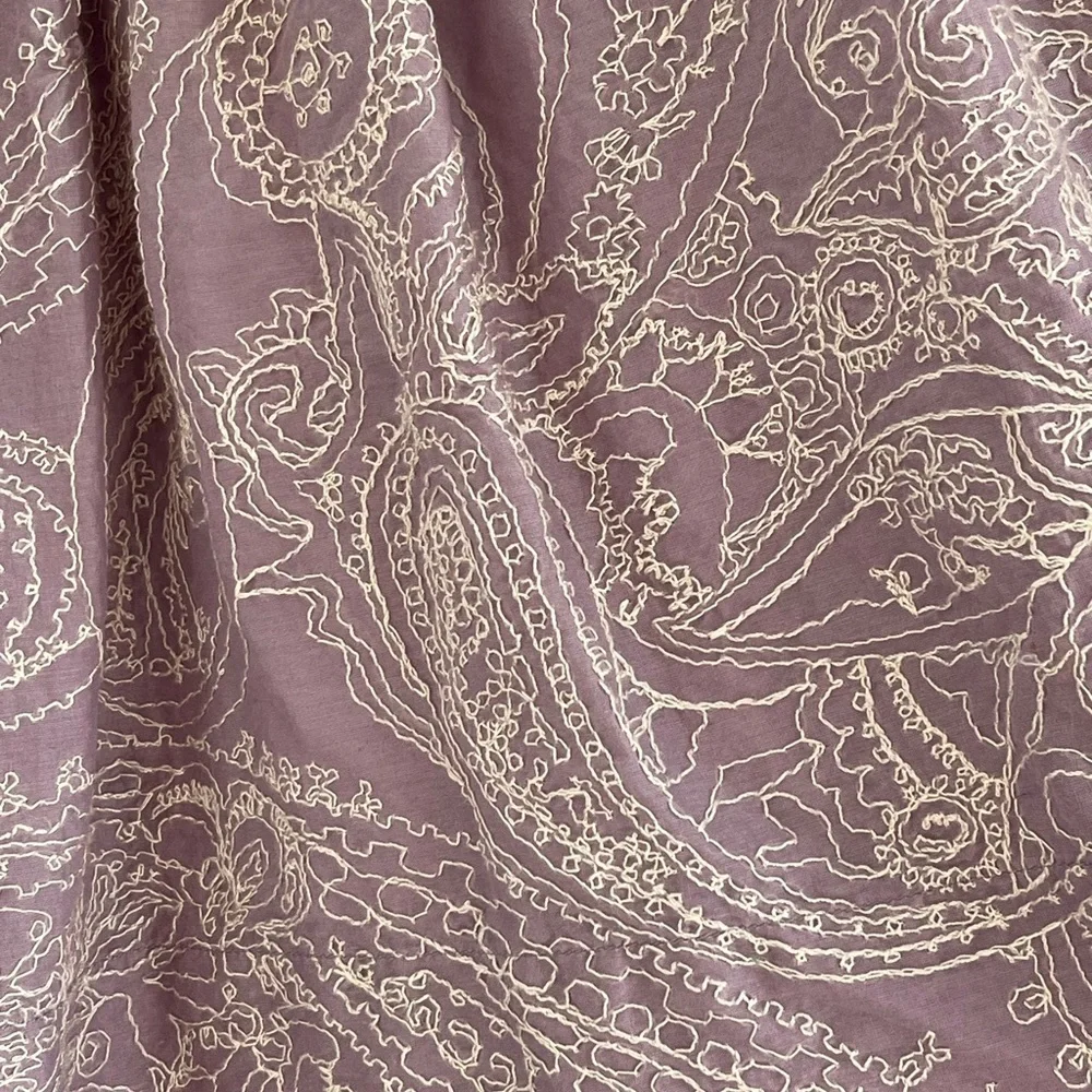 Talbots Lavender Paisley Embroidered Pleated Cotton Lined Full Skirt Size 8P